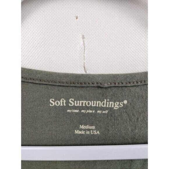 Soft Surroundings Womens Faux Wrap Top Medium Olive Green Tie Dye BOHO Hippie - Picture 4 of 6